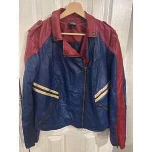 Her Universe Captain Marvel Faux Leather Moto Jacket Blue Red Gold Size 1 Plus